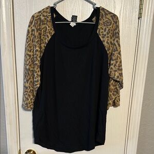 Torrid Black and Leopard Print Blouse